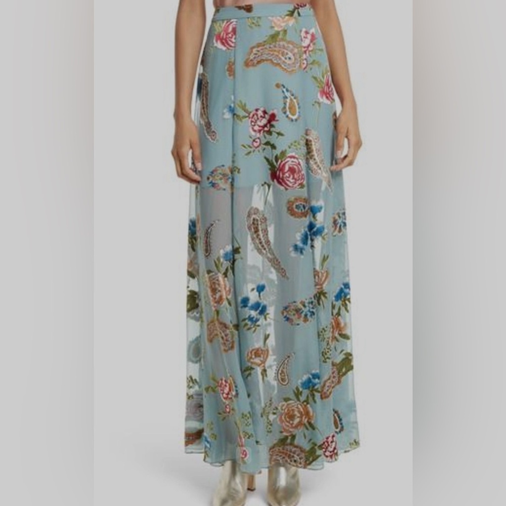NWT Alice + Olivia Athena Skirt size 2 $595 Icy Aqua / Blue/ Multi Long skirt